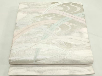 平和屋着物＊夏物　六通柄袋帯　芝草流水文　銀糸　正絹　逸品　CABL5591rv