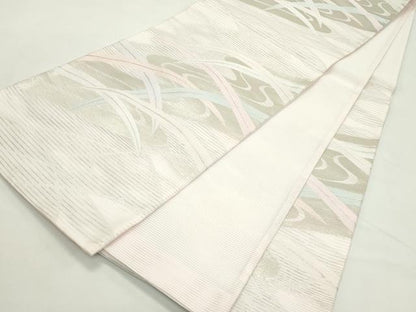 平和屋着物＊夏物　六通柄袋帯　芝草流水文　銀糸　正絹　逸品　CABL5591rv