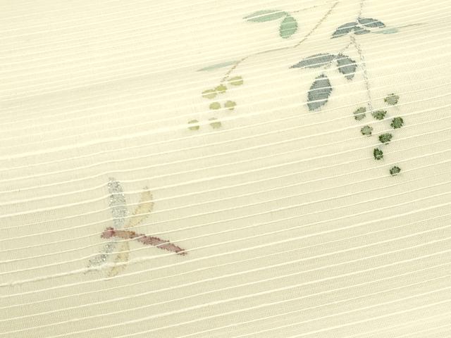 平和屋着物＊夏物　能州紬　絲藝苑　上島洋山　太鼓柄袋帯　トンボ　枝葉文　銀糸　正絹　逸品　CABL5594rv