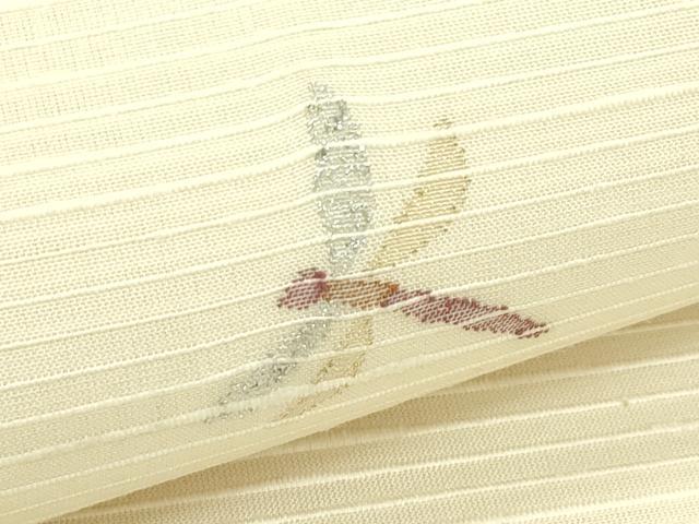 平和屋着物＊夏物　能州紬　絲藝苑　上島洋山　太鼓柄袋帯　トンボ　枝葉文　銀糸　正絹　逸品　CABL5594rv
