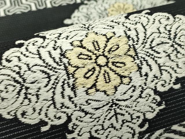 平和屋着物＊夏物　六通柄袋帯　唐織　花菱横段文　黒地　正絹　逸品　CABL5596rv