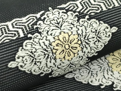 平和屋着物＊夏物　六通柄袋帯　唐織　花菱横段文　黒地　正絹　逸品　CABL5596rv