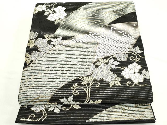 平和屋着物＊夏物　六通柄袋帯　唐織　地紙花唐草文　黒地　金銀糸　正絹　逸品　CABL5598rv