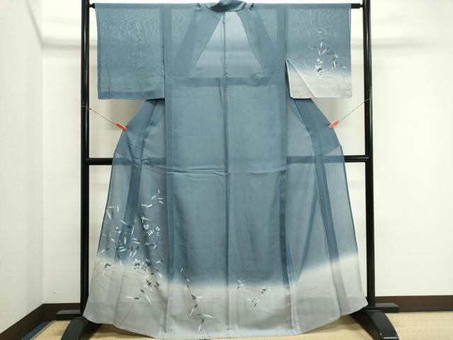 平和屋着物＊夏物　訪問着　紗紬　笹の葉花文　暈し染め　金彩　正絹　逸品　未使用　CABL5603ou