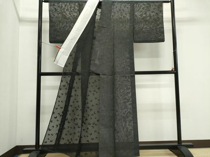 平和屋着物＊夏物　江戸小紋　舞蝶紋紗　鮫小紋柄　黒地　正絹　逸品　CABL5605ou