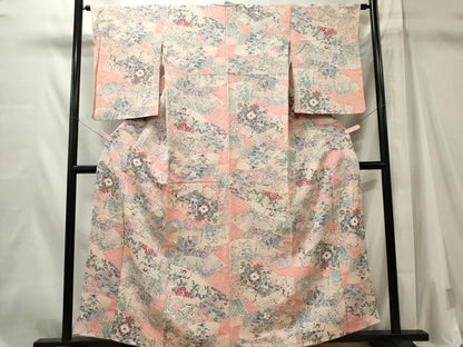 平和屋着物■上質な小紋　地紙花鳥文　鬼しぼ縮緬　正絹　逸品　CABL5617ou
