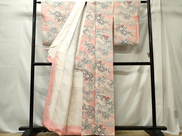 平和屋着物■上質な小紋　地紙花鳥文　鬼しぼ縮緬　正絹　逸品　CABL5617ou