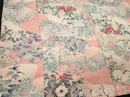 平和屋着物■上質な小紋　地紙花鳥文　鬼しぼ縮緬　正絹　逸品　CABL5617ou