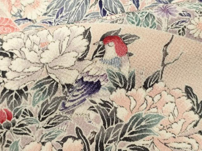 平和屋着物■上質な小紋　地紙花鳥文　鬼しぼ縮緬　正絹　逸品　CABL5617ou