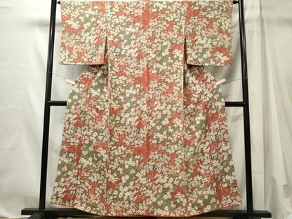 平和屋着物■上質な小紋　草花文　鬼しぼ縮緬　正絹　逸品　CABL5630ou