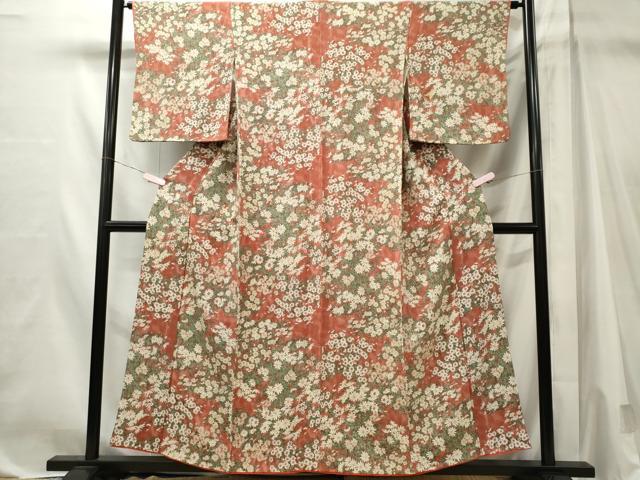 平和屋着物■上質な小紋　草花文　鬼しぼ縮緬　正絹　逸品　CABL5630ou