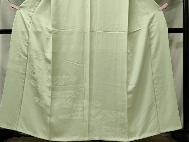 平和屋着物■豪華色留袖　霞梅青海波地紋　白緑色　正絹　逸品　CABL5633ou