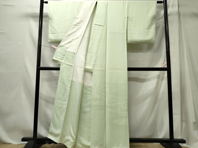 平和屋着物■豪華色留袖　霞梅青海波地紋　白緑色　正絹　逸品　CABL5633ou