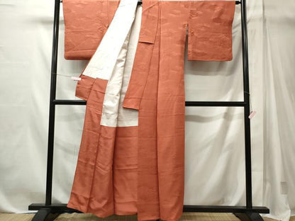 平和屋着物■上質な色無地　吉祥草花地紋　赤茶色　正絹　逸品　CABL5640ou