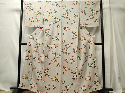 平和屋着物■上質な小紋　草花文　鬼しぼ縮緬　正絹　逸品　CABL5643ou