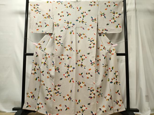 平和屋着物■上質な小紋　草花文　鬼しぼ縮緬　正絹　逸品　CABL5643ou