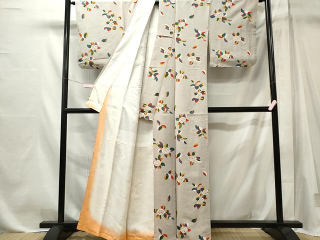 平和屋着物■上質な小紋　草花文　鬼しぼ縮緬　正絹　逸品　CABL5643ou