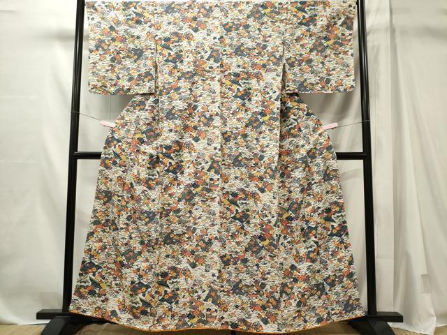 平和屋着物■上質な小紋　型染め　風景草花文　正絹　逸品　CABL5644ou