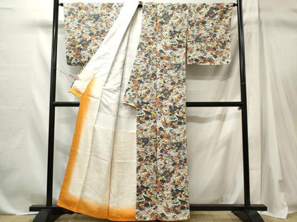 平和屋着物■上質な小紋　型染め　風景草花文　正絹　逸品　CABL5644ou