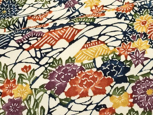 平和屋着物■上質な小紋　型染め　風景草花文　正絹　逸品　CABL5644ou