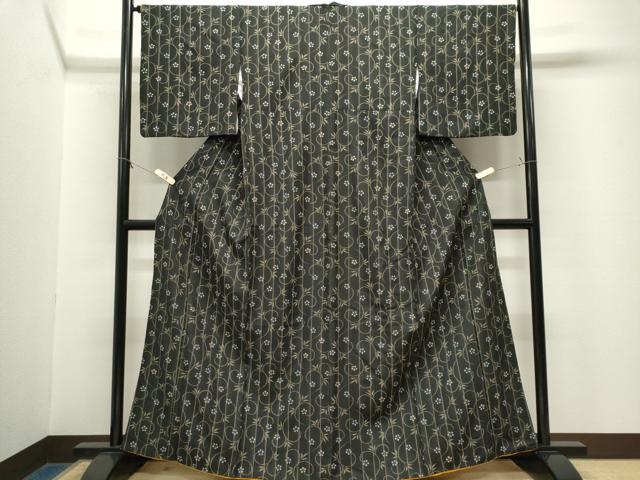平和屋着物■小紋　花唐草文　黒地　洗える着物　CABL5658ou