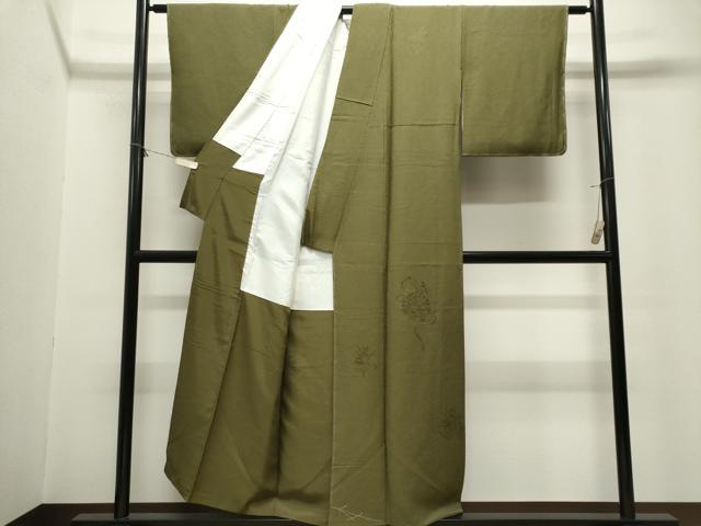 平和屋着物■中国三大刺繍　スワトウ刺繍　無地絵羽訪問着　鏡裏草花文　海松色　正絹　逸品　CABL5661ou