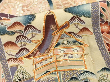 平和屋着物■豪華黒留袖　駒刺繍　絵巻風景文　暈し染め　金彩　正絹　逸品　CABL5683ou