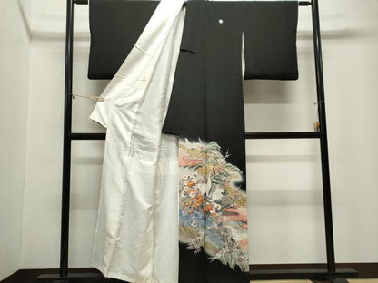 平和屋着物■豪華黒留袖　作家物　駒刺繍　群鶴草花文　暈し染め　金彩　正絹　逸品　CABL5685ou