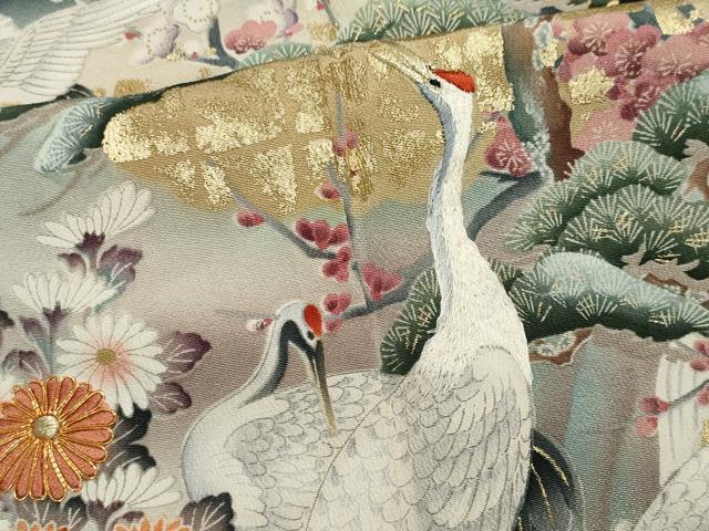 平和屋着物■豪華黒留袖　作家物　駒刺繍　群鶴草花文　暈し染め　金彩　正絹　逸品　CABL5685ou