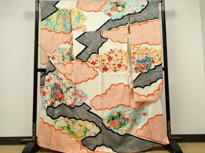 平和屋着物■豪華振袖　絞り　雲取り流水草花文　大丸扱い　正絹　逸品　CABL5700ou