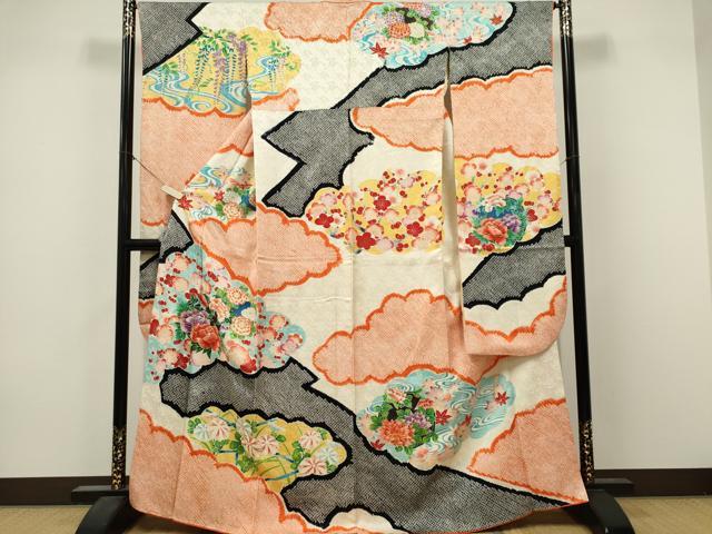 平和屋着物■豪華振袖　絞り　雲取り流水草花文　大丸扱い　正絹　逸品　CABL5700ou