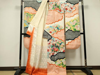 平和屋着物■豪華振袖　絞り　雲取り流水草花文　大丸扱い　正絹　逸品　CABL5700ou