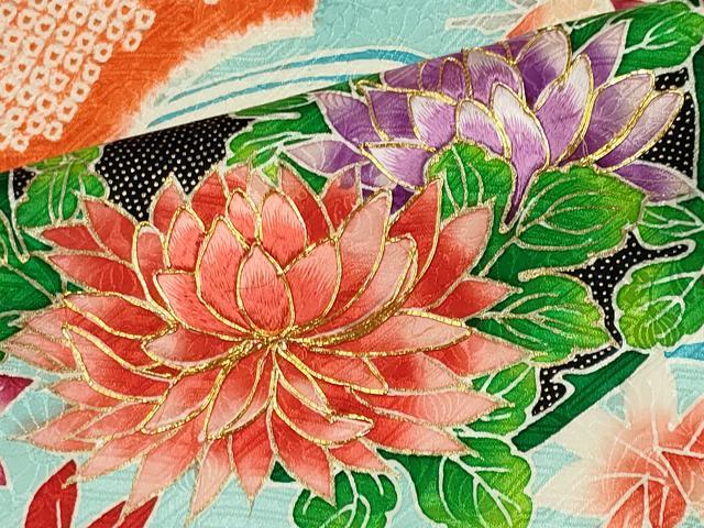 平和屋着物■豪華振袖　絞り　雲取り流水草花文　大丸扱い　正絹　逸品　CABL5700ou