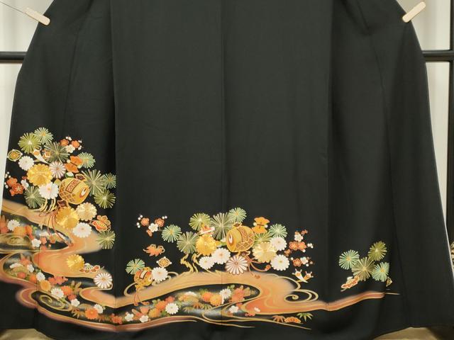 平和屋着物■豪華黒留袖　駒刺繍　流水吉祥花松文　暈し染め　金銀彩　正絹　逸品　CABL5702ou