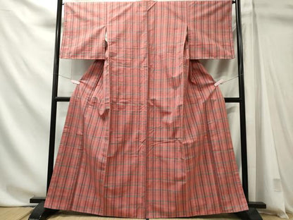 平和屋着物■上質な紬　格子柄　正絹　逸品　CABL5733oy