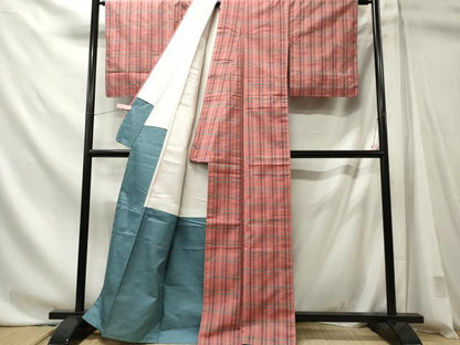平和屋着物■上質な紬　格子柄　正絹　逸品　CABL5733oy