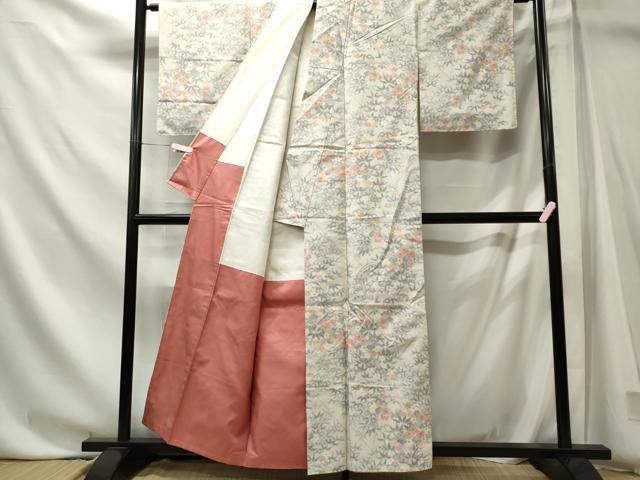 平和屋着物■上質な紬　草花文　正絹　逸品　CABL5735oy