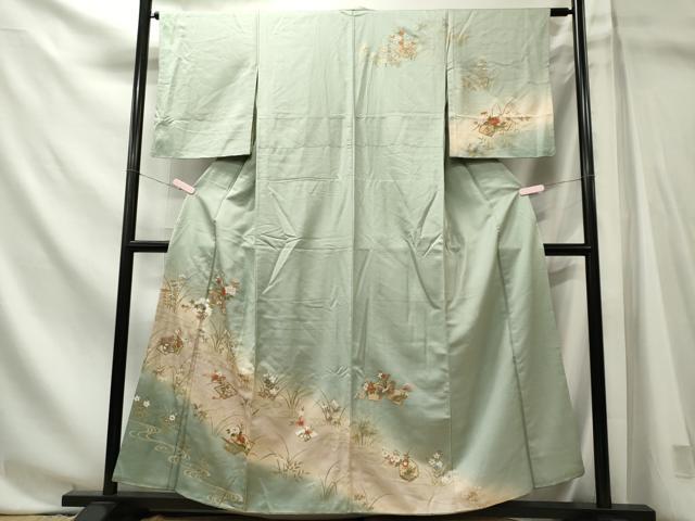 平和屋着物■訪問着　流水草花文　暈し染め　金彩　胴抜き仕立て　正絹　逸品　CABL5737oy