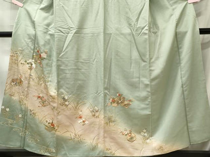 平和屋着物■訪問着　流水草花文　暈し染め　金彩　胴抜き仕立て　正絹　逸品　CABL5737oy