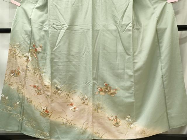 平和屋着物■訪問着　流水草花文　暈し染め　金彩　胴抜き仕立て　正絹　逸品　CABL5737oy