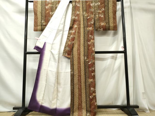 平和屋着物■上質な小紋　枝葉吉祥間道　金彩　正絹　逸品　CABL5738oy