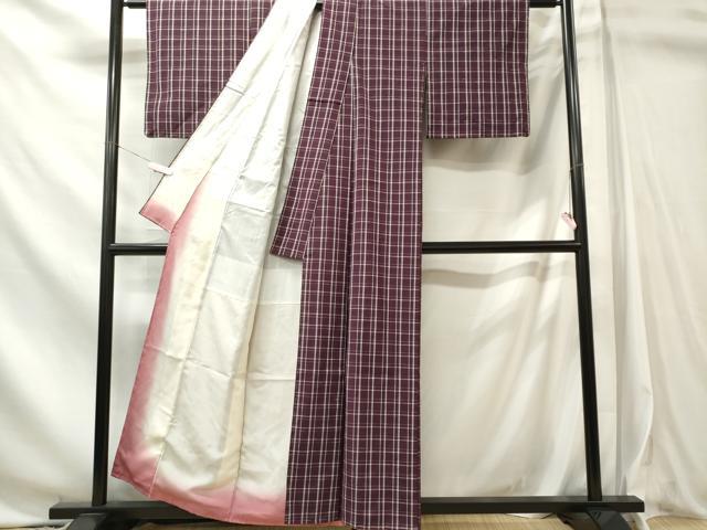平和屋着物■上質な紬　格子柄　正絹　逸品　未使用　CABL5744oy