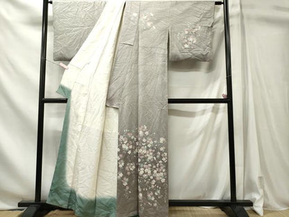 平和屋着物■訪問着　作家物　枝桜文　銀彩　正絹　逸品　CABL5754oy