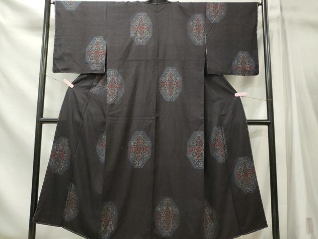 平和屋着物■上質な紬　80亀甲　幾何学文様　正絹　逸品　CABL5757ou