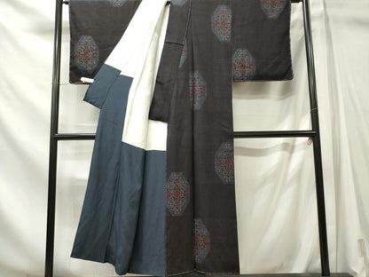 平和屋着物■上質な紬　80亀甲　幾何学文様　正絹　逸品　CABL5757ou