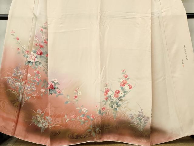 平和屋着物■訪問着　流水枝花文　暈し染め　金彩　正絹　逸品　CABL5765ou