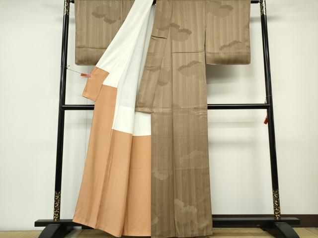 平和屋着物■上質な小紋　縞　雲取り地紋　正絹　逸品　CABL5766ou