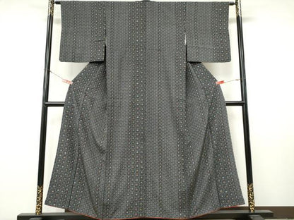 平和屋着物■上質な小紋　菊間道　黒地　正絹　逸品　CABL5768ou