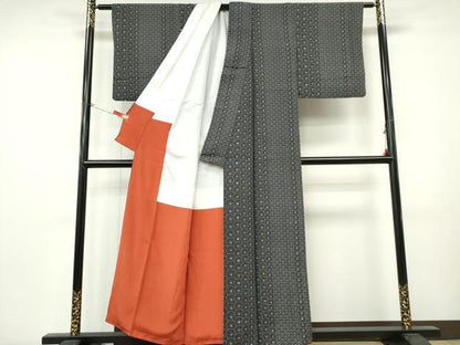 平和屋着物■上質な小紋　菊間道　黒地　正絹　逸品　CABL5768ou
