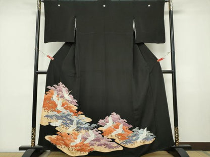 平和屋着物■豪華黒留袖　飛鶴松文　金彩　正絹　逸品　CABL5784ou